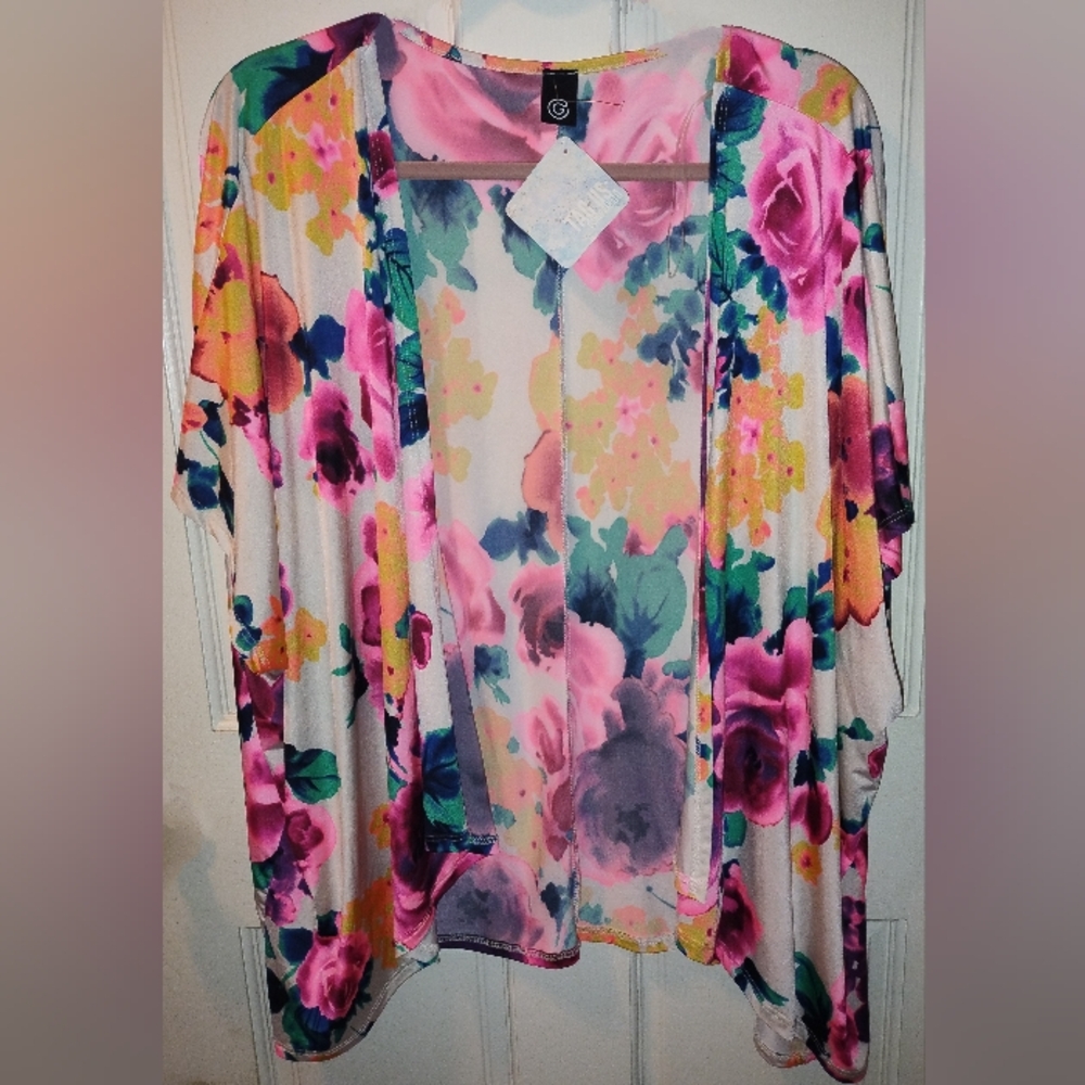 NWT DANALLI MULTICOLORED FLORAL KIMONO SZ L